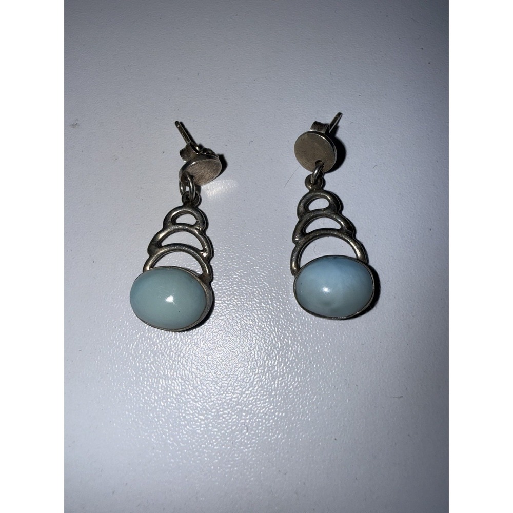 Larimar Dangle Drop Earrings 925 Sterling Silver Blue Topaz Gemstone Earring